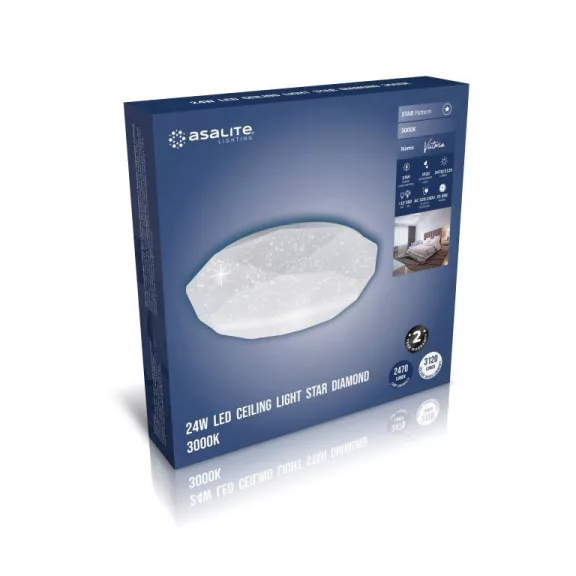 Asalite LED Mennyezeti Lámpa VICTORIA 24W 3000K (2050 lumen) Gyémánt/Csillagos Asalite LED Mennyezeti Lámpa VICTORIA 24W 3000K (2050 lumen) Gyémánt/Csillagos