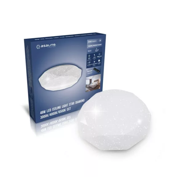 Asalite LED Mennyezeti Lámpa LIZA 48W 3000K/4000K/6500K (4080 lumen) Gyémánt/Csillagos + Távirányító CCT
