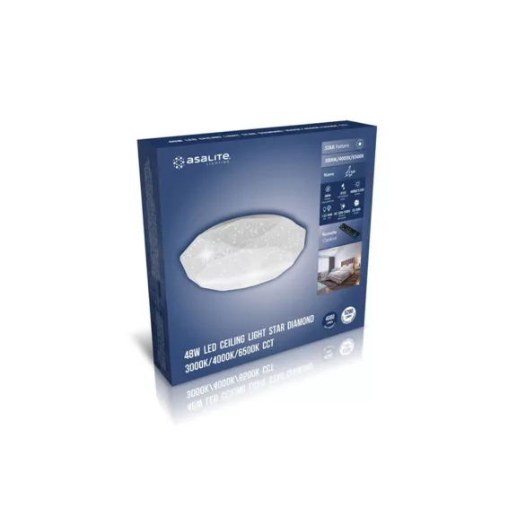 Asalite LED Mennyezeti Lámpa LIZA 48W 3000K/4000K/6500K (4080 lumen) Gyémánt/Csillagos + Távirányító CCT