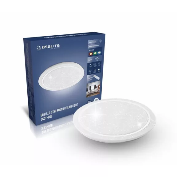 Asalite LED Mennyezeti Lámpa MIA 50W 3000K/4000K/6500K (3500 lumen) Kerek/Csillagos + RF Távirányító 3CCT+RGB