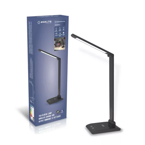 Asalite LED Asztali Lámpa Dimmerelhető 7W (450 lumen) CCT Wireless USB Fekete