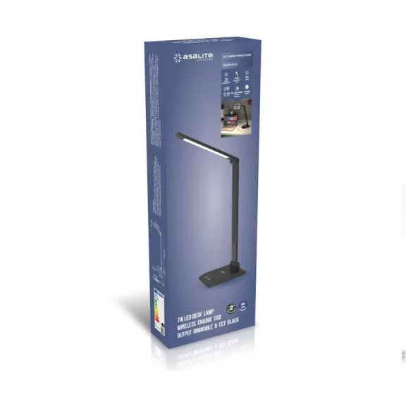 Asalite LED Asztali Lámpa Dimmerelhető 7W (450 lumen) CCT Wireless USB Fekete