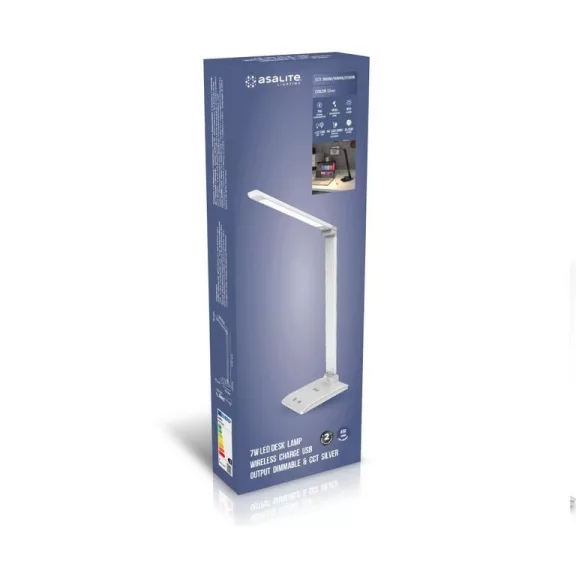 Asalite LED Asztali Lámpa Dimmerelhető 7W (450 lumen) CCT Wireless USB Ezüst
