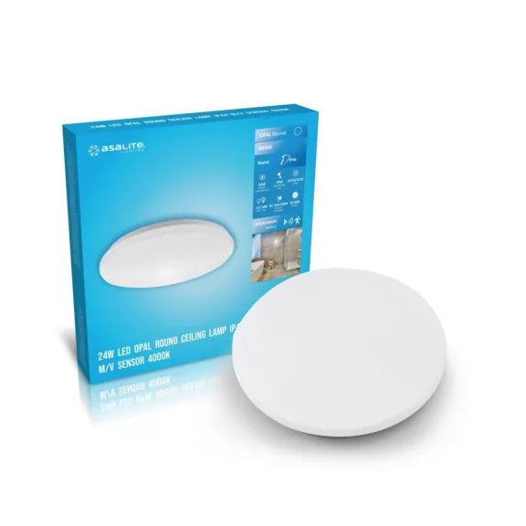 Asalite LED Mennyezeti Lámpa Dora IP44 24W 4000K (2400 lumen) Kerek + Mikróhullámú szenzor