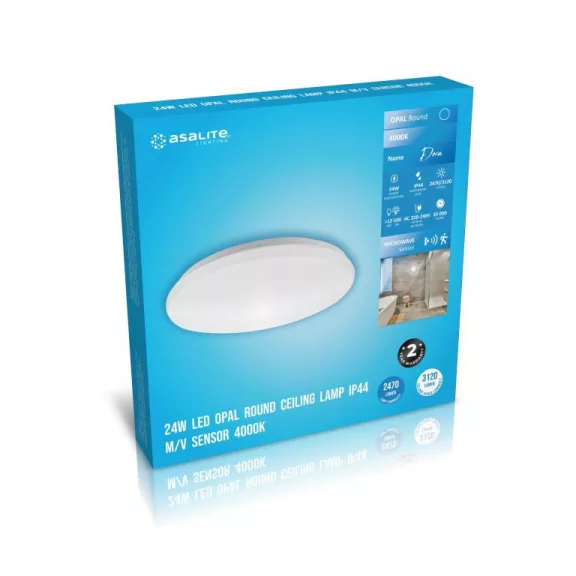 Asalite LED Mennyezeti Lámpa Dora IP44 24W 4000K (2400 lumen) Kerek + Mikróhullámú szenzor