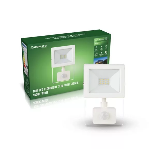 Asalite LED Fehér Reflektor Slim 10W 4500K (900 lumen) + Mozgásérzékelő Szenzor Asalite LED Fehér Reflektor Slim 10W 4500K (900 lumen) + Mozgásérzékelő Szenzor