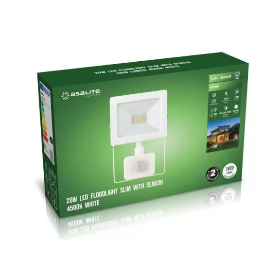 Asalite LED Fehér Reflektor Slim 20W 4500K (1800 lumen) + Mozgásérzékelő Szenzor Asalite LED Fehér Reflektor Slim 20W 4500K (1800 lumen) + Mozgásérzékelő Szenzor