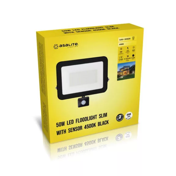 Asalite LED Reflektor Slim 50W 4500K (4500 lumen) + Mozgásérzékelő Szenzor