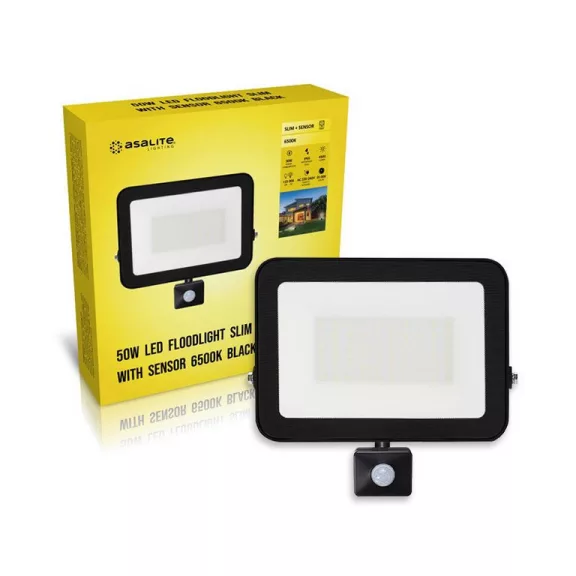 Asalite LED Reflektor Slim 50W 6500K (4500 lumen) + Mozgásérzékelő Szenzor