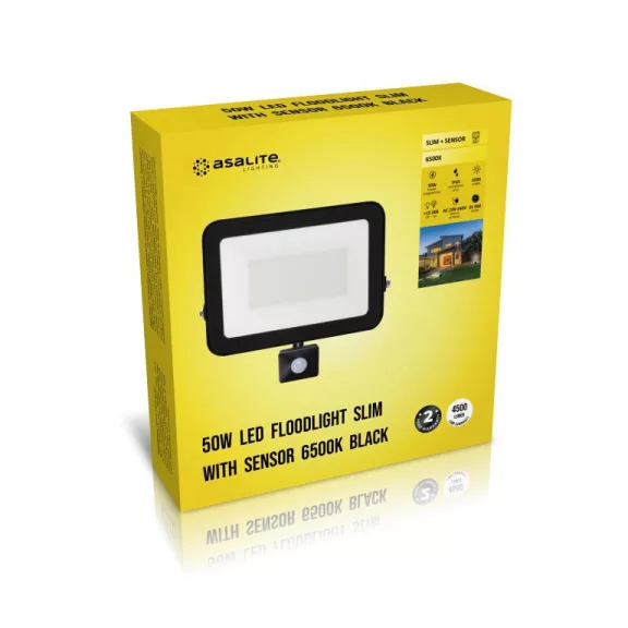 Asalite LED Reflektor Slim 50W 6500K (4500 lumen) + Mozgásérzékelő Szenzor