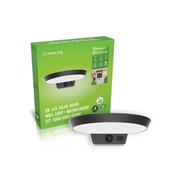   Asalite LED Napelemes Szolár Kerti Lámpa IP54 6W CCT (600 lumen) Kerek + Szenzor