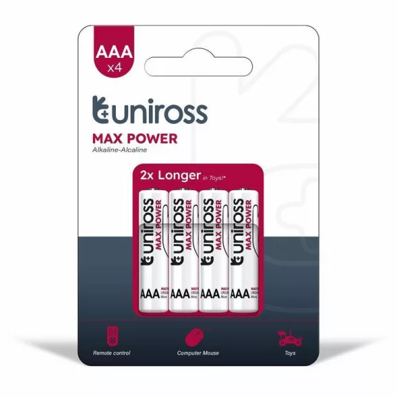Uniross MAX POWER Alkáli Mikro Elem AAA (LR03) (1,5V) B4 Uniross MAX POWER Alkáli Mikro Elem AAA (LR03) (1,5V) B4