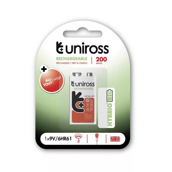Uniross 9V Akkumulátor Ni-MH HYBRIO 200 mAh 9V Uniross Uniross 9V Akkumulátor Ni-MH HYBRIO 200 mAh 9V Uniross